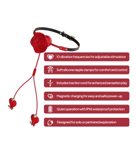 Aiersha Rose Tether: Magnetic Vibration Nipple Stimulator & Traction Clamps