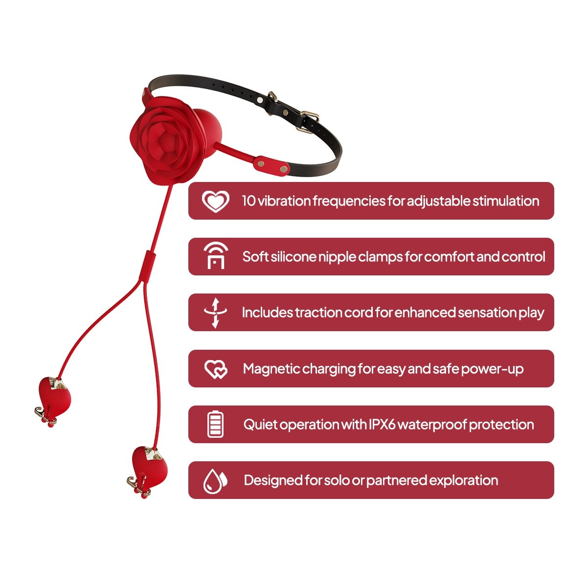 Aiersha Rose Tether: Magnetischer Vibrations-Nippelstimulator & Zugklammern