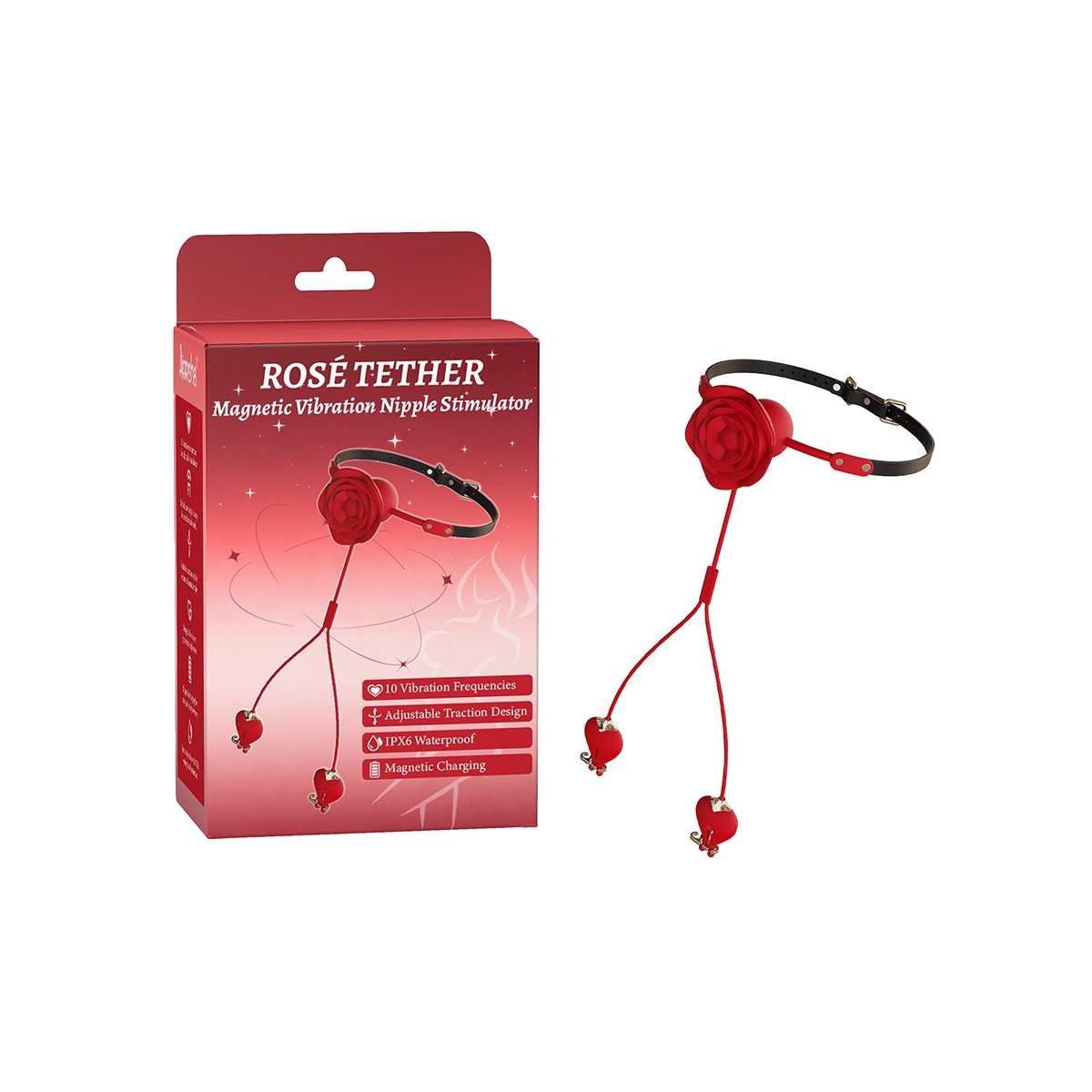 Aiersha Rose Tether: Magnetic Vibration Nipple Stimulator & Clamps
