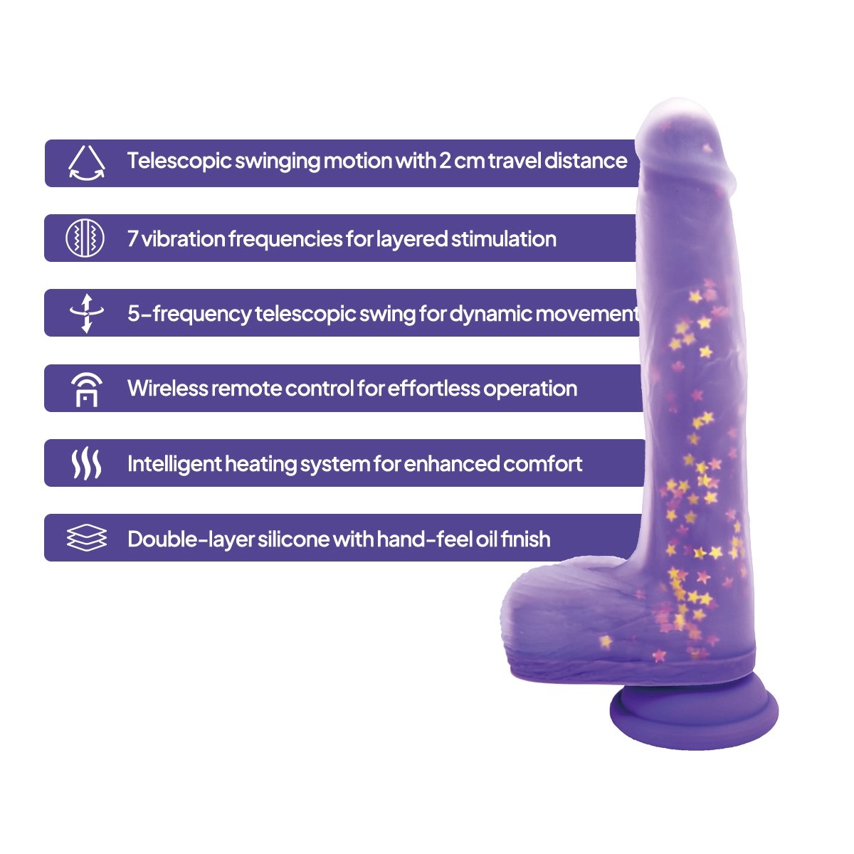 Aiersha Vivid Shape: Teleskopischer Schwing- und Heiz-Silikon-Dildo