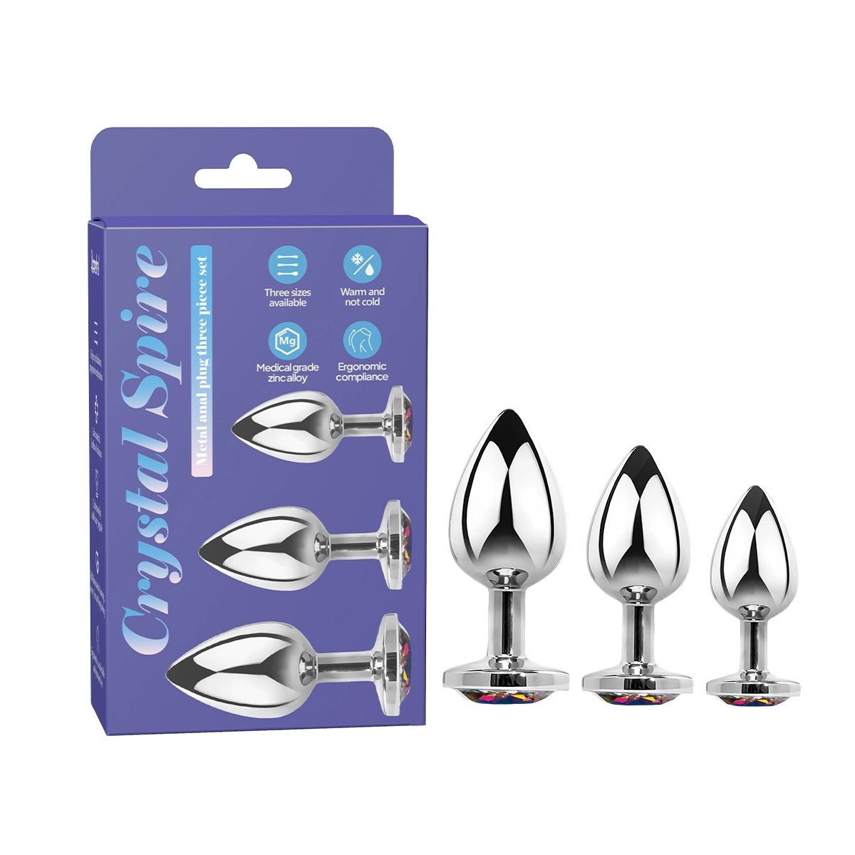 Aiersha Kristallspitze: 3-teiliges Analplug-Set aus Metall kaufen