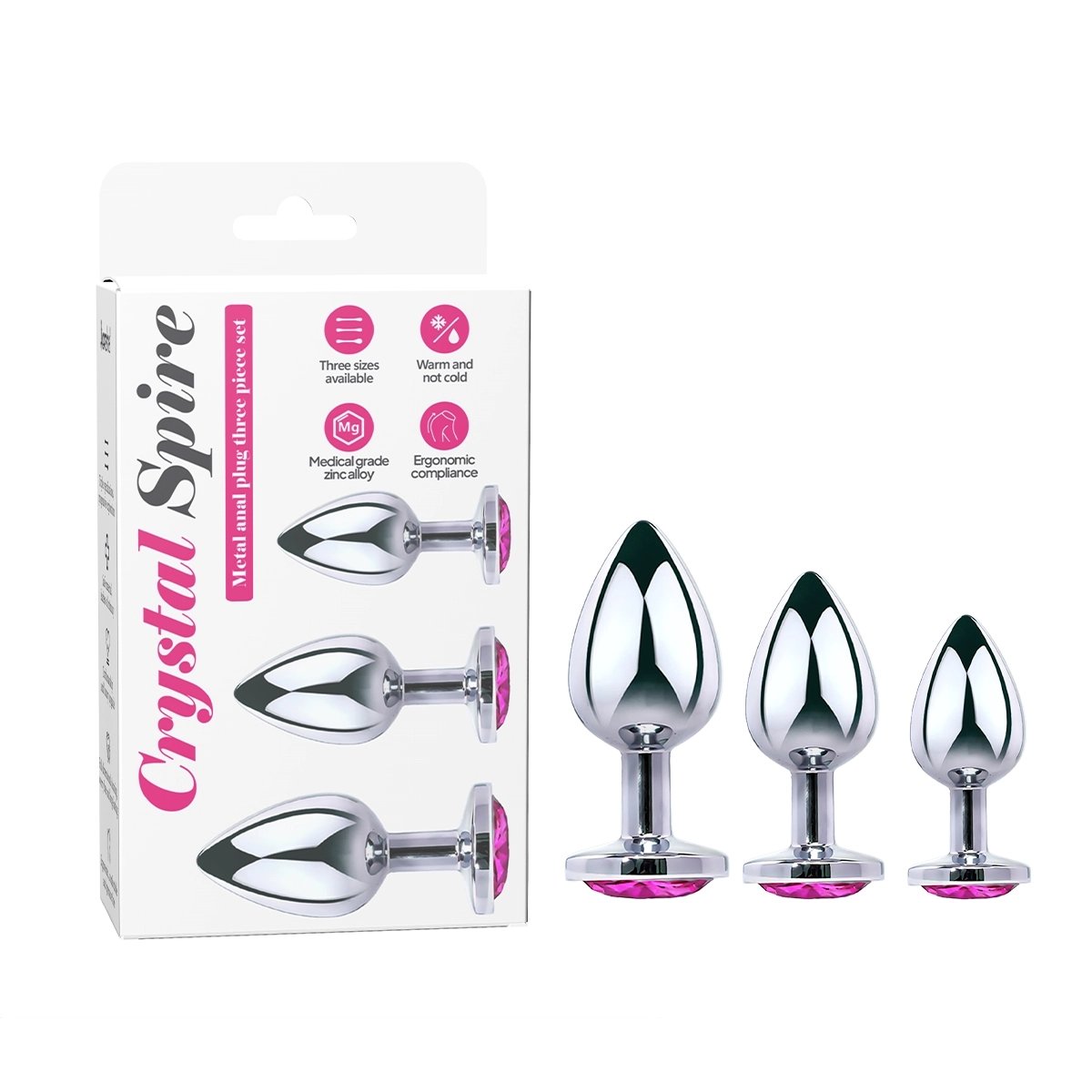 Aiersha Kristallspitze Rose Rot: 3-teiliges Analspielzeug-Set