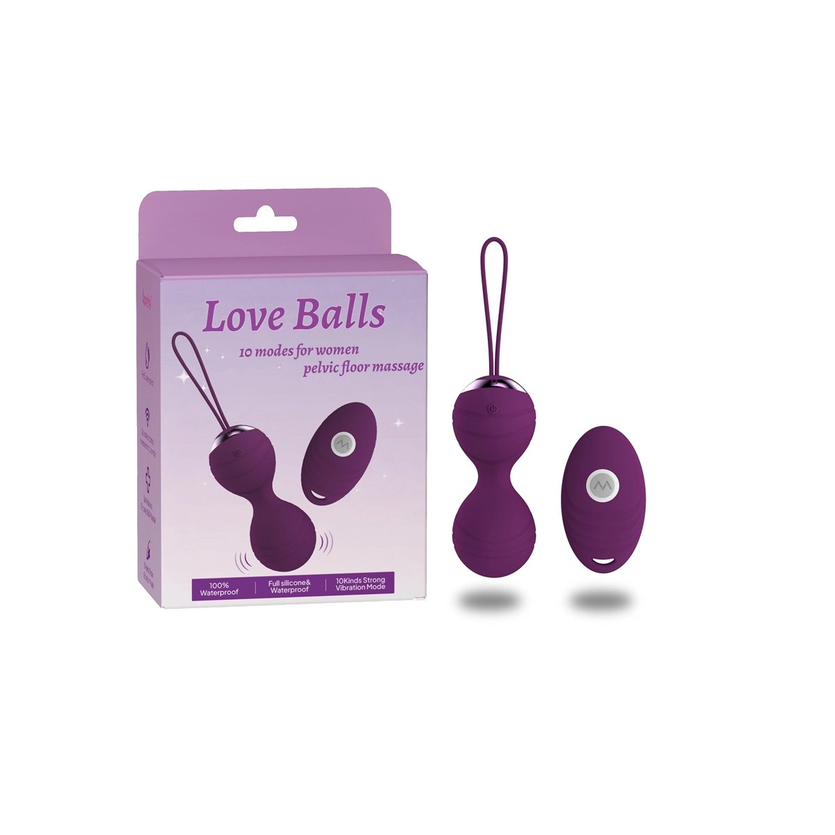 Aiersha Bolas de Amor púrpura: Set Kegel 3 Piezas con Control Remoto Vibrante